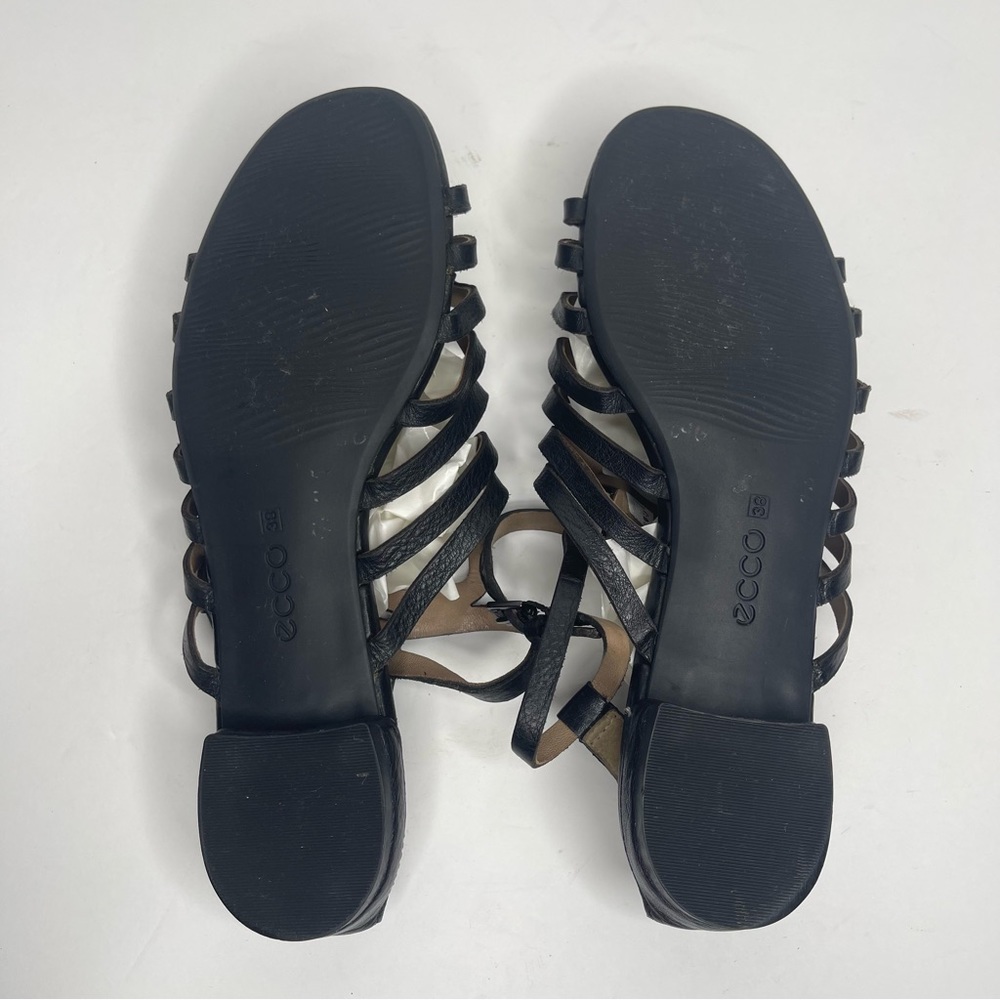 Ecco Gladiator Sandals Size 38 Black Leather Strappy Shoes Flats Comfort Shoe - Picture 11 of 16